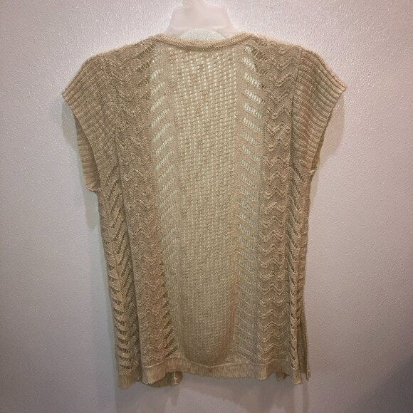 Maurice Womens Size 1 1X Beige Tan Knit Short Sleeve Open Front Sweater Cardigan - Picture 6 of 9